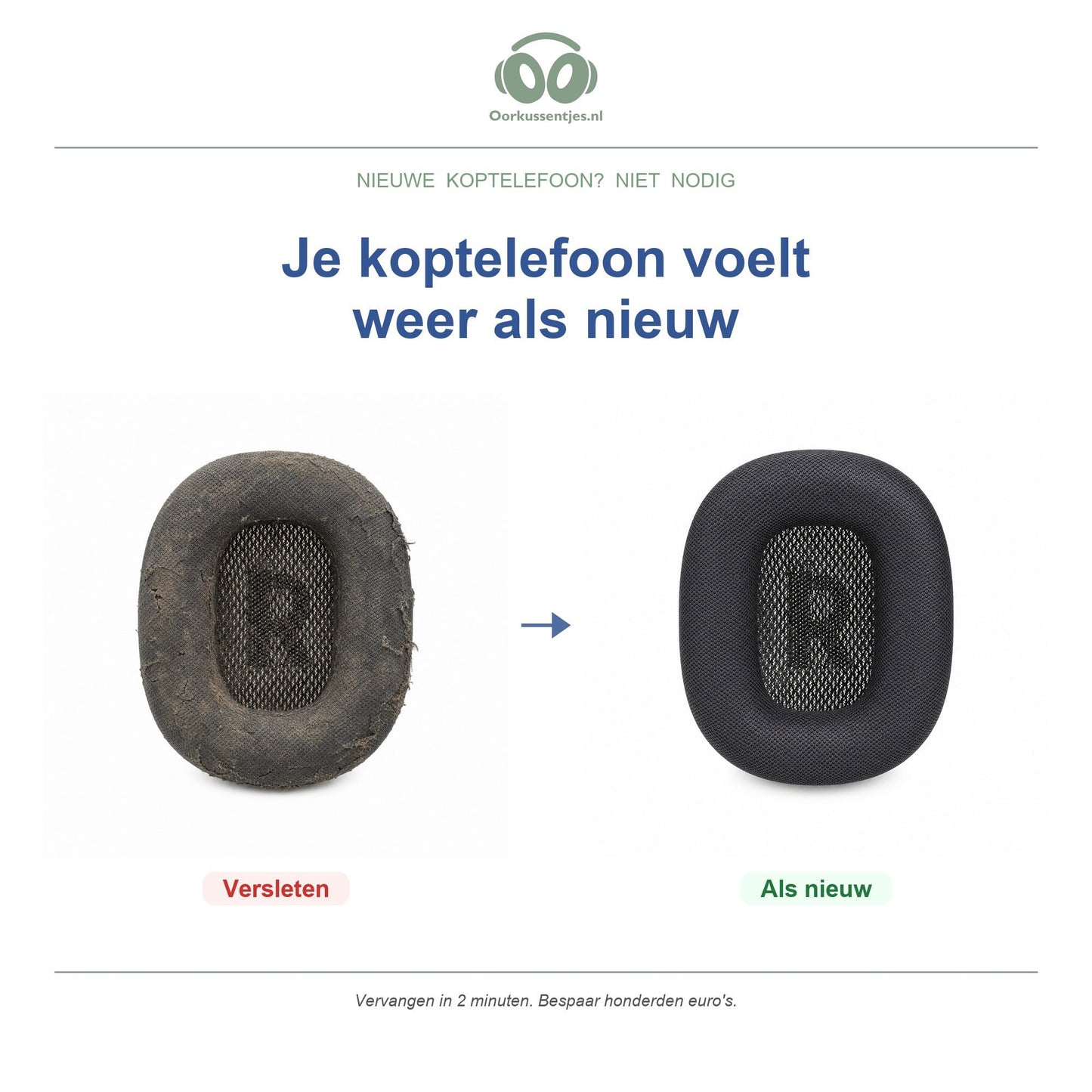 Oorkussens voor Apple AirPods Max – Geschikt voor AirPods Max (2020) & USB-C (2024) — Before and after