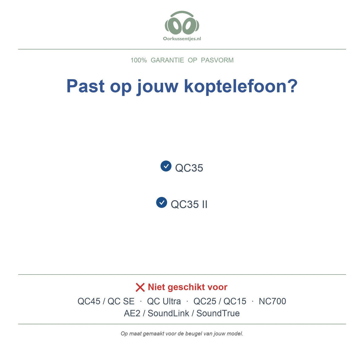 Hoofdband voor Bose QC35 – Vervangende koptelefoon hoofdband, geschikt voor QC35 en QC35 II – niet voor QC45 — compatibele modellen