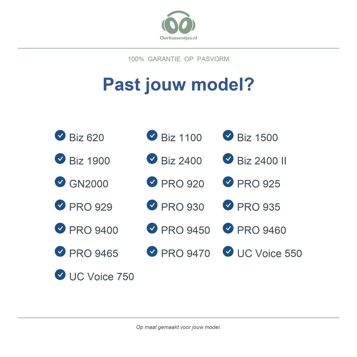Oorkussens voor Jabra PRO 920/930 & Biz Serie – Ook voor PRO 9400-9470, GN2000 en UC Voice — Compatible models