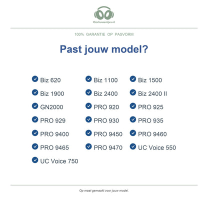 Oorkussens voor Jabra PRO 920/930 & Biz Serie – Ook voor PRO 9400-9470, GN2000 en UC Voice — Compatible models