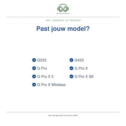Oorkussens voor Logitech G Pro / G433 Serie – Geschikt voor G Pro X, G Pro X 2, G433 en meer — Compatible models