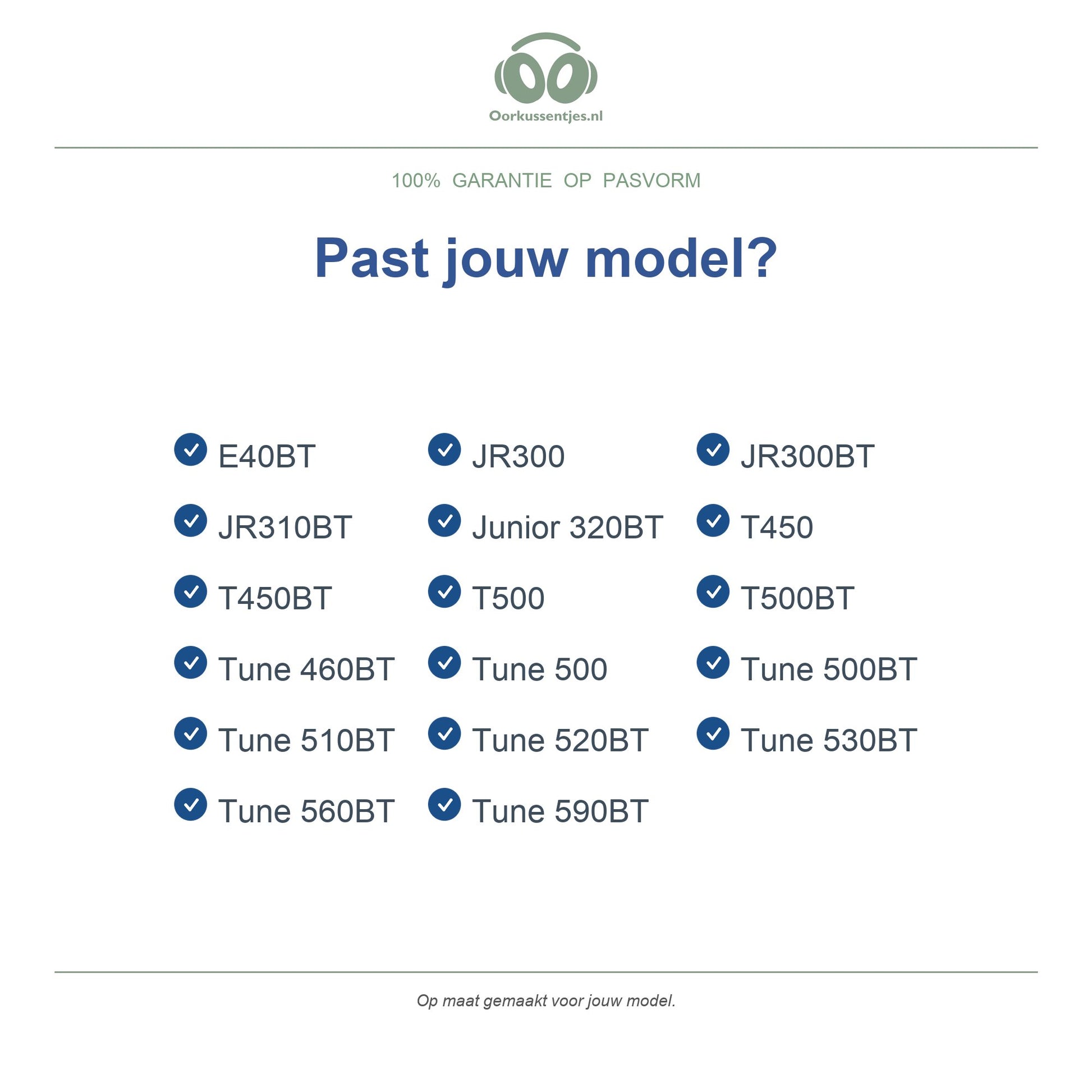 Oorkussens voor JBL Tune On-Ear Serie – Geschikt voor Tune 500BT, Tune 510BT, Tune 660NC, T450BT en meer — Compatible models