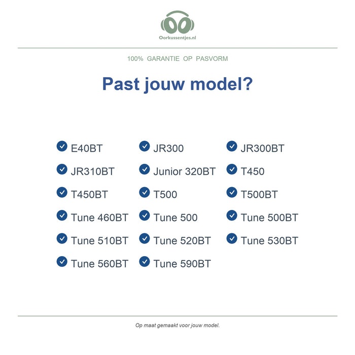 Oorkussens voor JBL Tune On-Ear Serie – Geschikt voor Tune 500BT, Tune 510BT, Tune 660NC, T450BT en meer — Compatible models