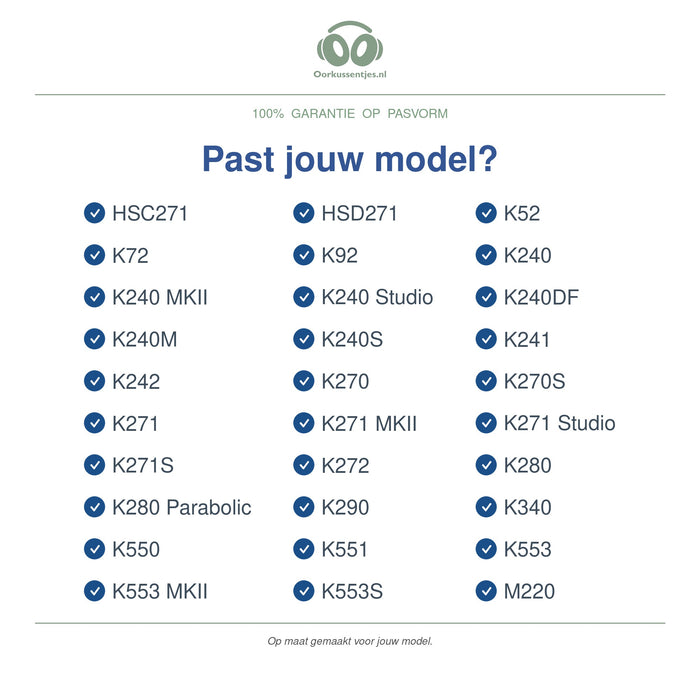 Oorkussens voor AKG K240 / K271 Serie – Geschikt voor K240, K240S, K271, K271 MKII en meer — Compatible models