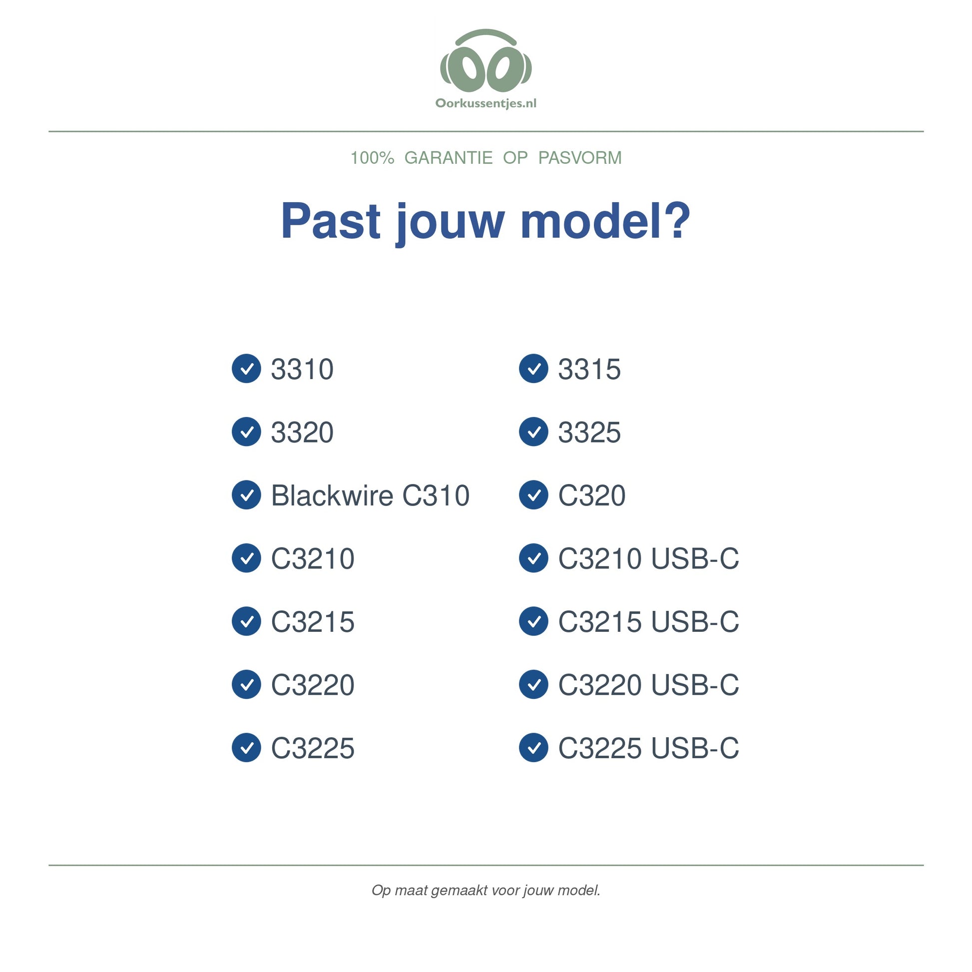 Oorkussens voor Poly Blackwire C3200 Serie – Geschikt voor C310, C320, C3220, 3320 en meer — Compatible models