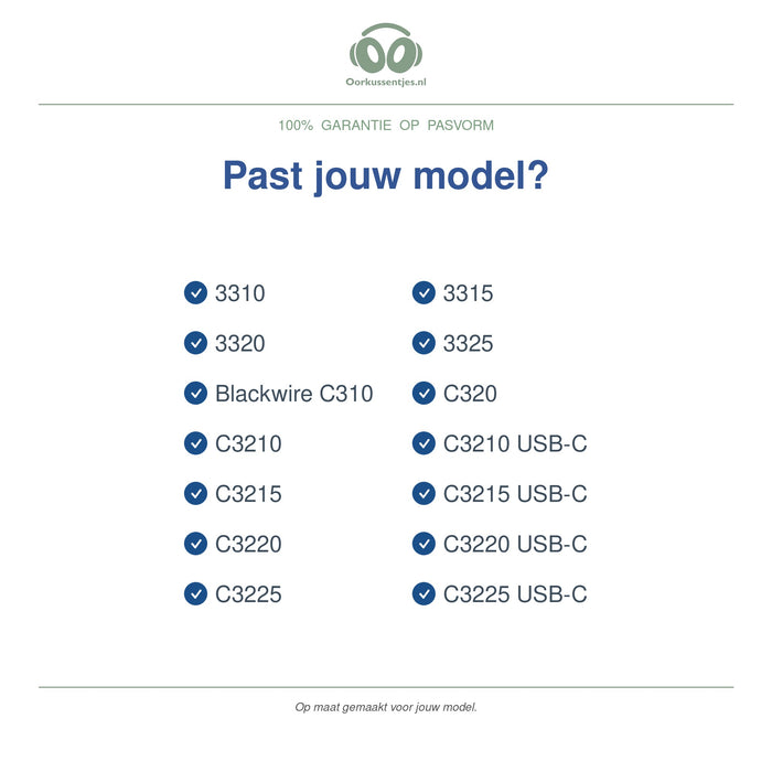 Oorkussens voor Poly Blackwire C3200 Serie – Geschikt voor C310, C320, C3220, 3320 en meer — Compatible models