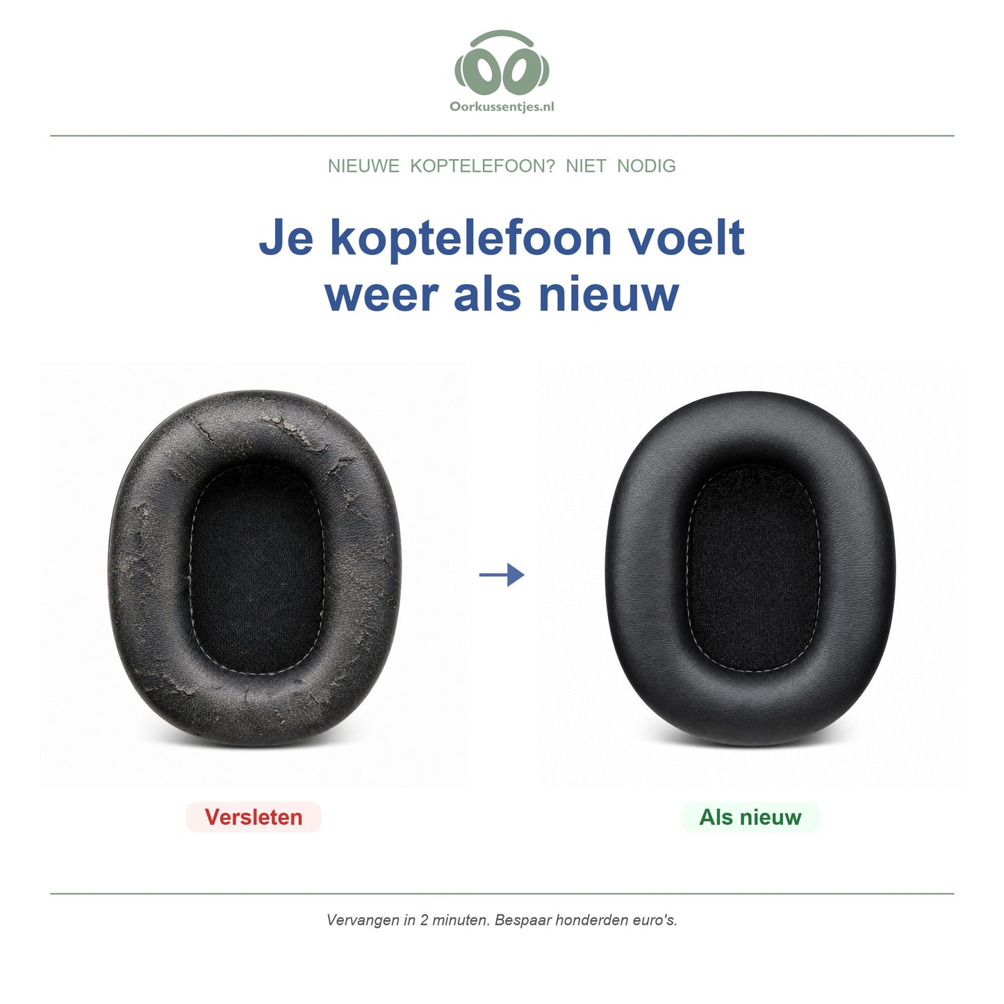 Oorkussens voor Audio-Technica M-Serie – Geschikt voor ATH-M50x, ATH-M40x, ATH-M30x en meer — Before and after