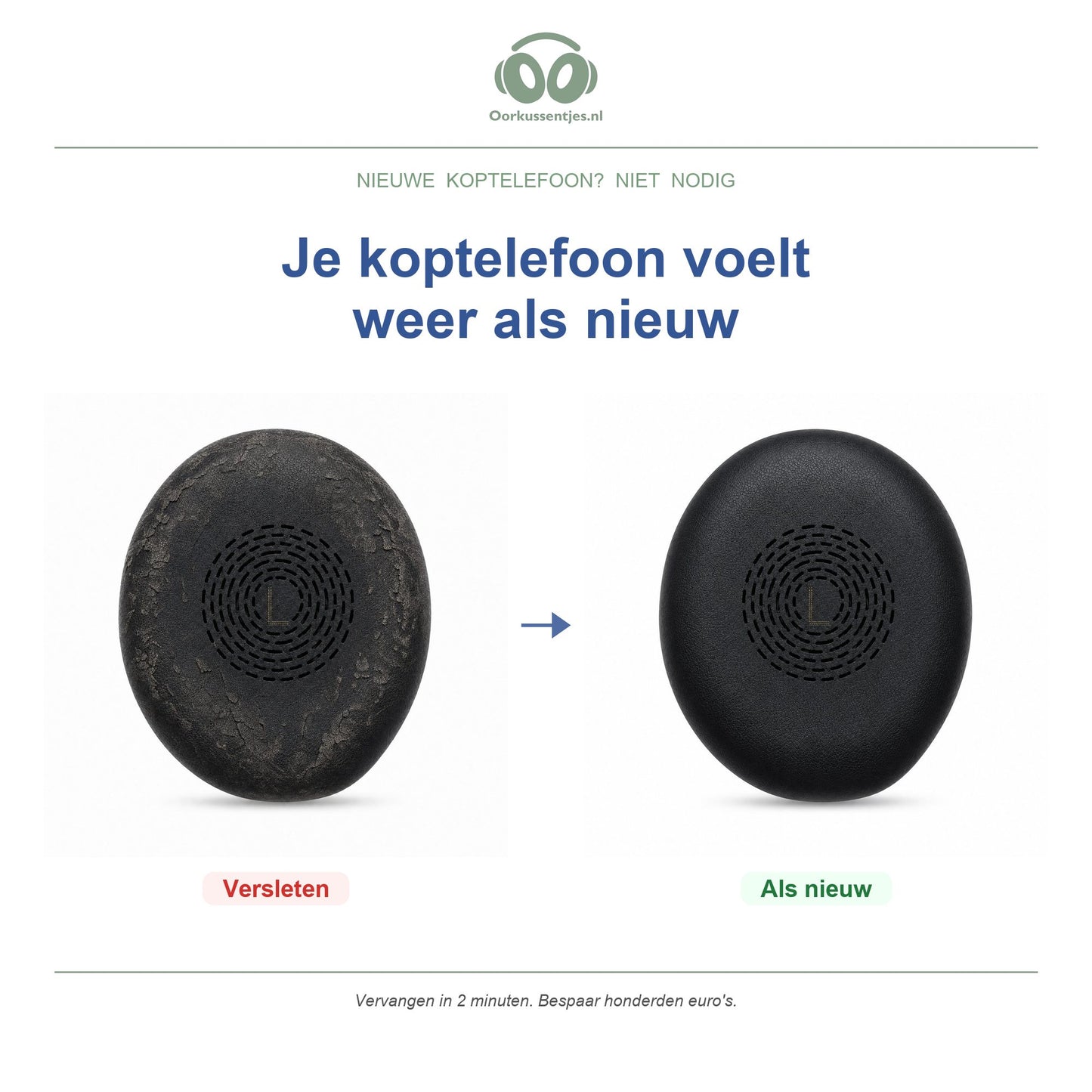 Oorkussens voor Jabra Evolve2 75 Serie – Geschikt voor Evolve2 75, 75 UC, 75 MS — Before and after