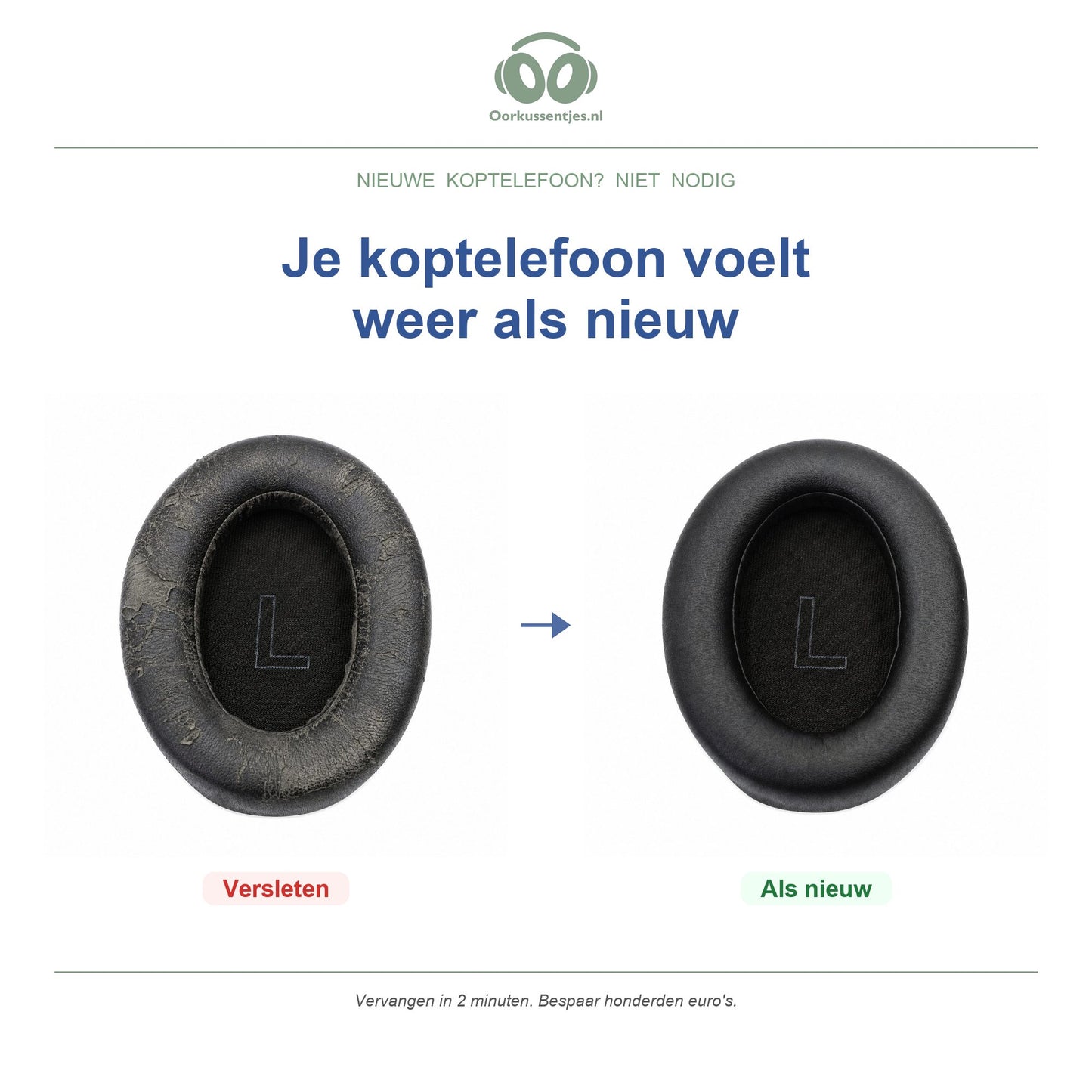 Oorkussens voor Soundcore Life Q10 Serie – Geschikt voor Life Q10, Life Q10BT, Life 2 Neo — Before and after