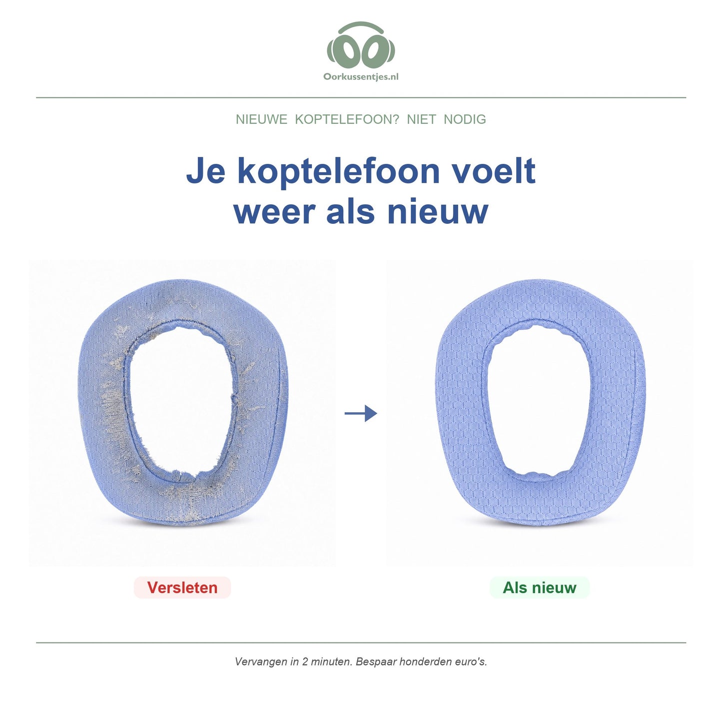Oorkussens voor Logitech G435 / Zone Vibe – Geschikt voor G435, Zone Vibe 100, 125, Wireless — Before and after