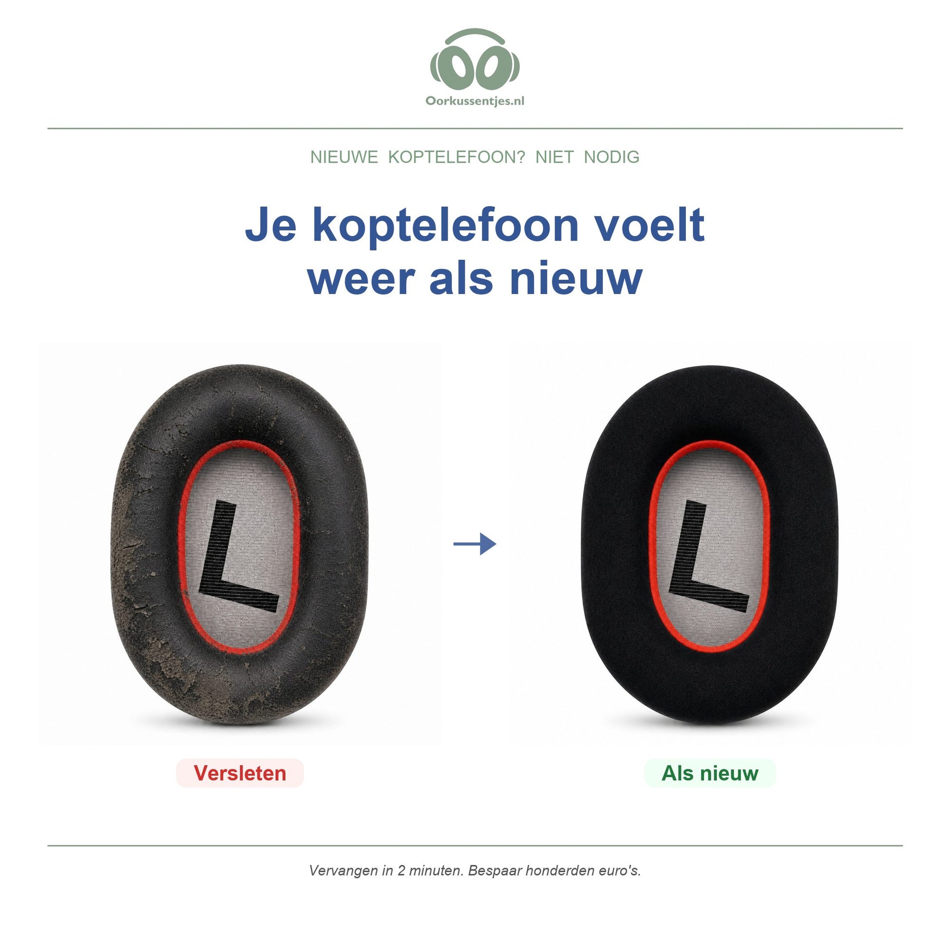 Oorkussens voor Poly Voyager 8200 / BackBeat PRO 2 – Geschikt voor Voyager 8200 UC, BackBeat PRO 2, BackBeat PRO 2 SE — Before and after