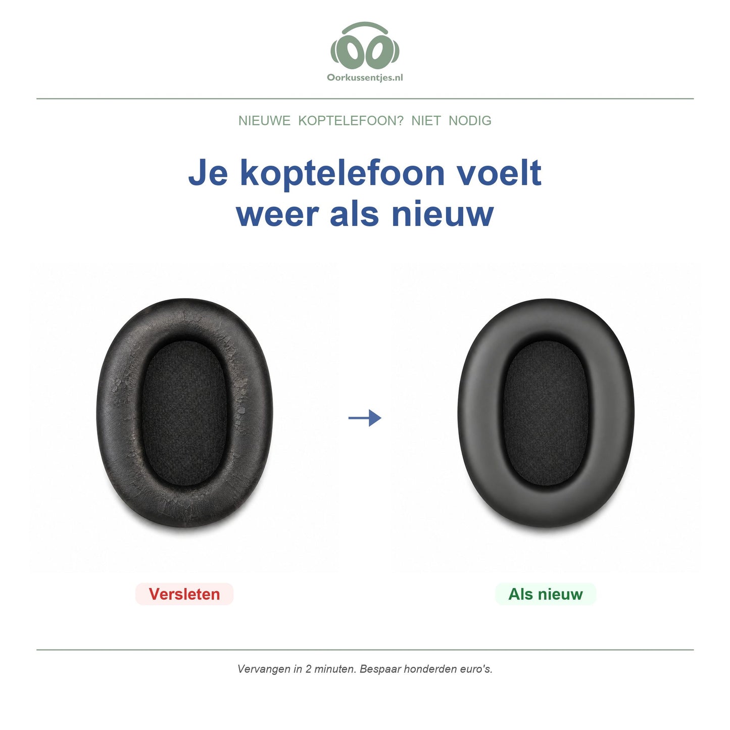 Oorkussens voor Sony WH-1000XM6 – Geschikt voor WH-1000XM6 — Before and after