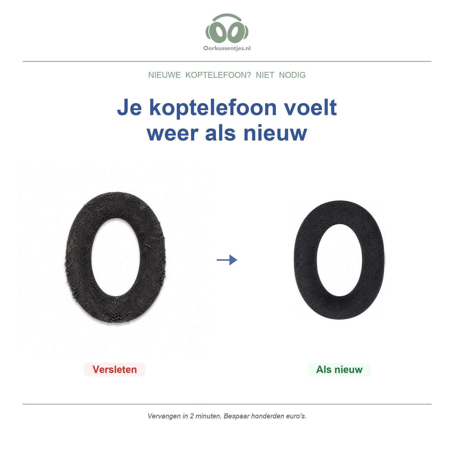 Oorkussens voor Sennheiser HD 500 Serie – Geschikt voor HD 558, HD 598, HD 599, HD 560S en meer — Before and after