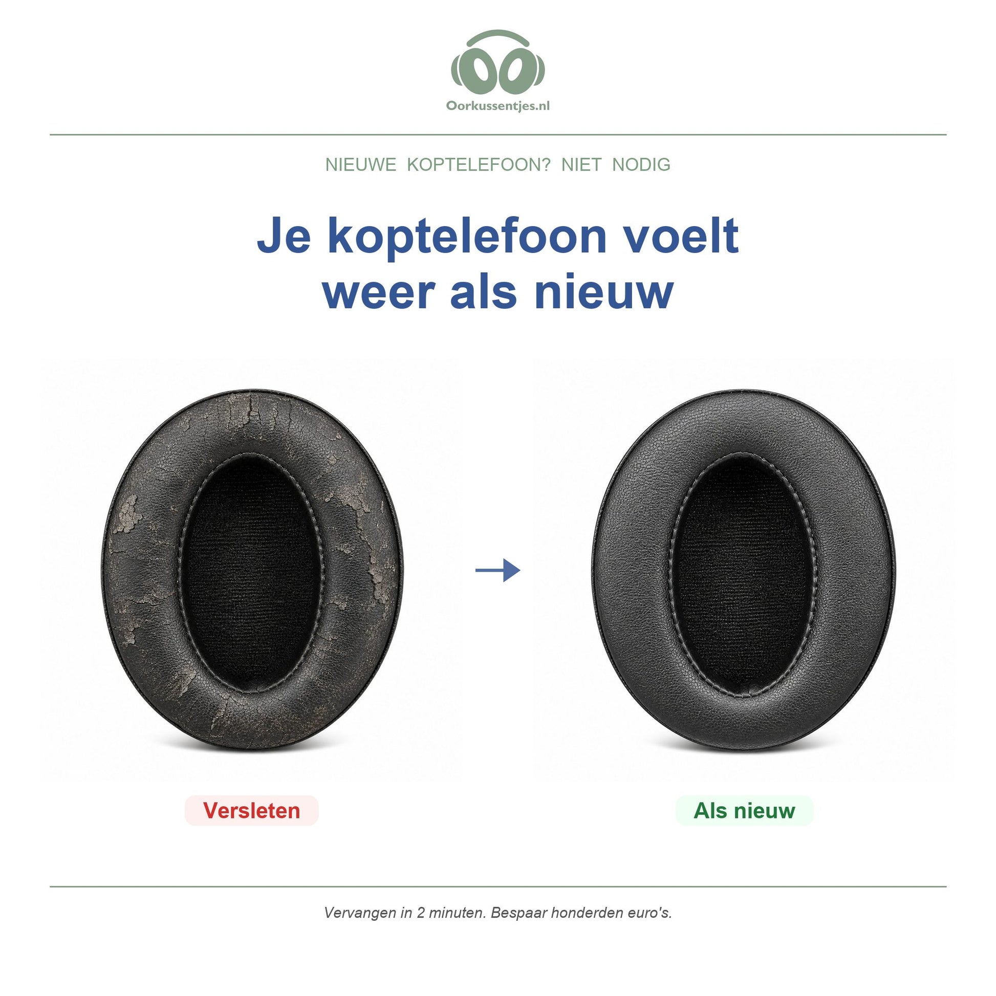Oorkussens voor Sennheiser HD 400 / 450 Serie – Geschikt voor HD 4.50BT, HD 450BT, HD 400S, HD 458BT en meer — Before and after
