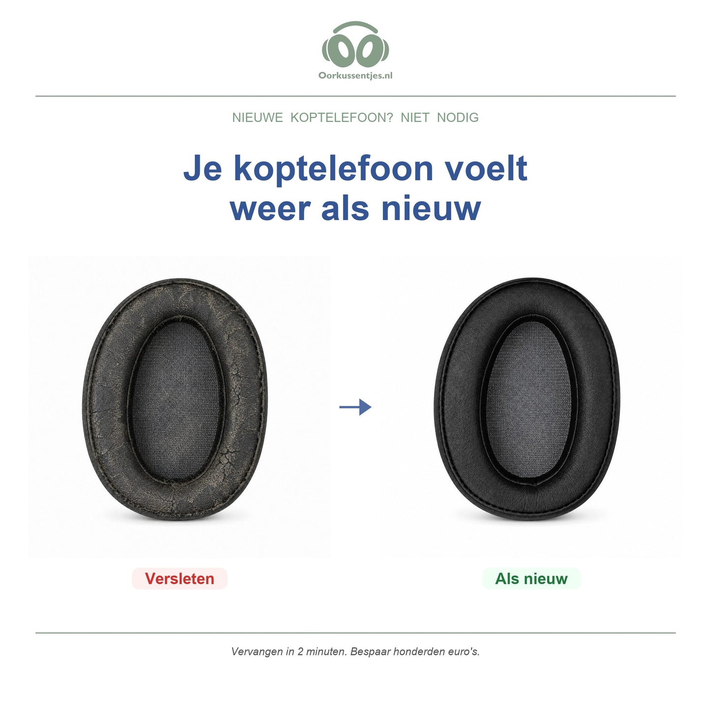 Oorkussens voor Sony h.ear on 2 Serie – Geschikt voor WH-H900N, MDR-100ABN — Before and after